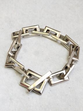 Sterling Silver Bracelet Rectangle 7.25" Heavy Biker Punk Chunky Thick